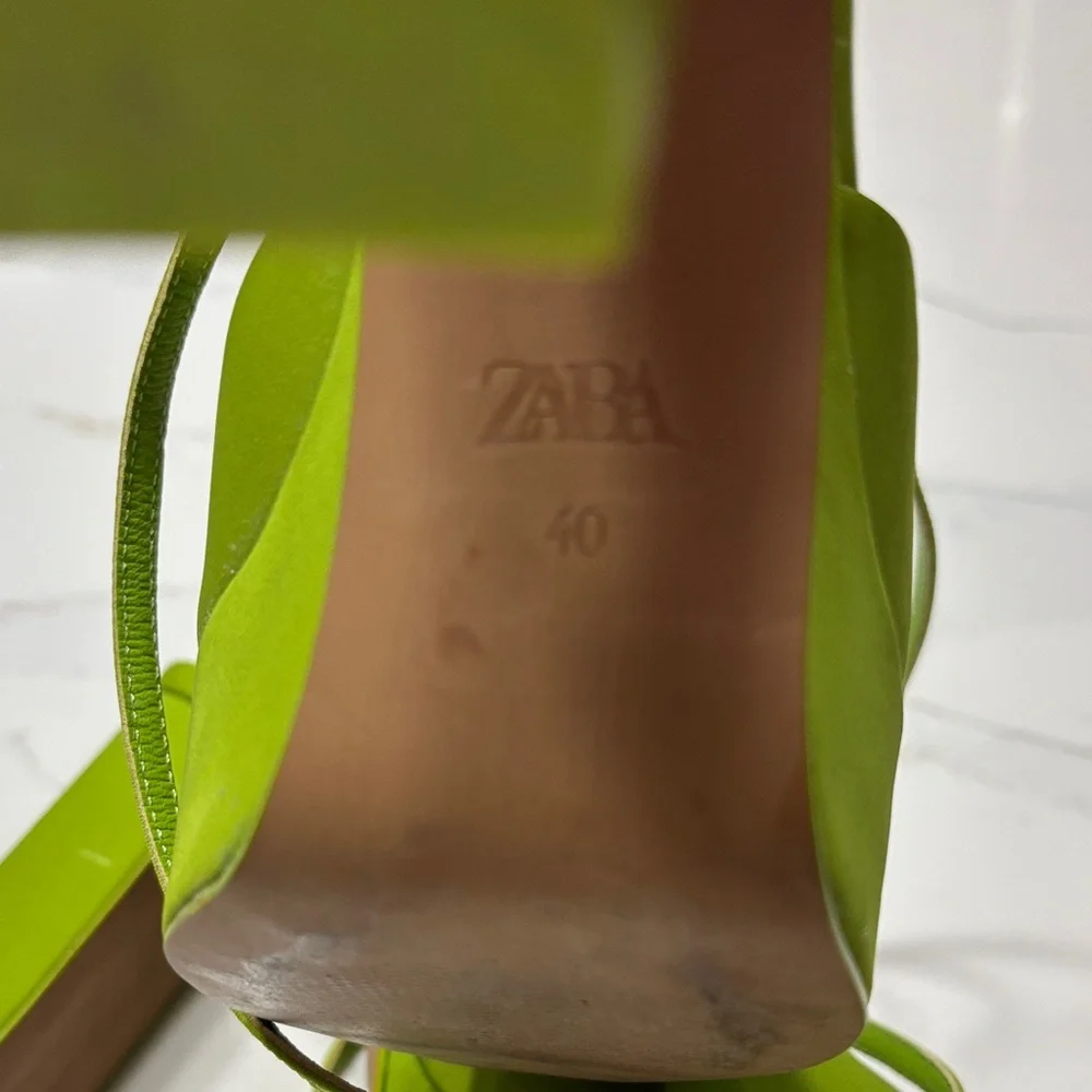 Zara Lime Green Platform Ankle-Tie Heels